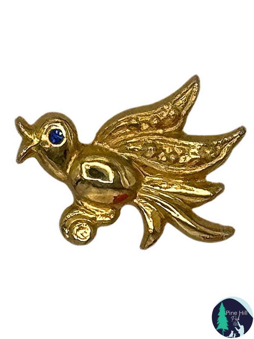 Bird Brooch Pin Blue Bird of Happiness Vintage Gold Tone Blue Eye EUC